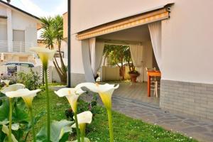 ogród z białymi kwiatami przed domem w obiekcie Florinda B&B Viareggio w Viareggio