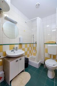 ein Bad mit einem WC, einem Waschbecken und einer Dusche in der Unterkunft Apartments Midnight City in Dubrovnik