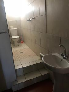 a bathroom with a sink and a toilet at Businessburg Hotel in Johannesburg