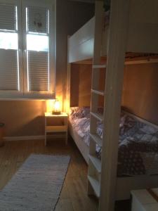 a bedroom with a bunk bed and a window at Ferienwohnung Yachthafen Wiek in Wiek auf Rügen