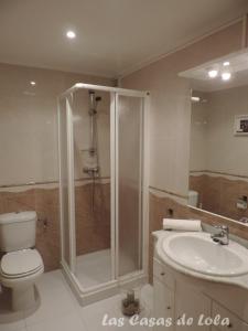 a bathroom with a shower and a toilet and a sink at Las Casas de Lola in Rabago +31 photos