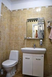 y baño con aseo, lavabo y espejo. en Nezhnyye Apartments, en Odessa