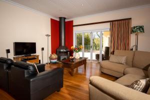 a living room with a couch and a fireplace at African Tulip Guesthouse in Tulbagh