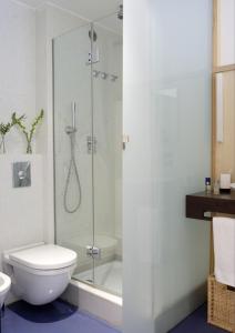 オウレンセにあるBalcon das Burgasのバスルーム(トイレ、ガラス張りのシャワー付)