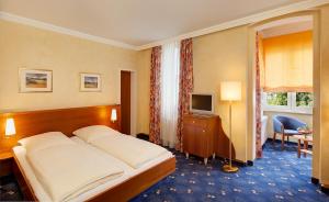 a hotel room with a bed and a television at WITTMANNs in Neumarkt in der Oberpfalz