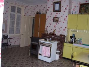 a kitchen with a white stove and green cabinets at Gite a la campagne in Mailly-Maillet +15 photos