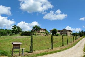 a dirt road next to a field with houses at Agriturismo La Pietraia in Poppi