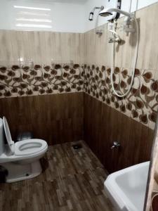 a bathroom with a toilet and a shower at Tunnel Gap Homestay in Ella