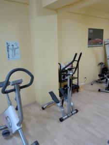 een fitnessruimte met 3 hometrainers in een kamer bij Hotel Senio in Riolo Terme