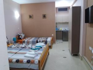 Habitación con 2 camas y cocina. en Apartments Nasteski, en Ohrid