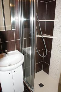 a bathroom with a shower and a sink at U Reginy in Jastrzębia Góra +24 photos