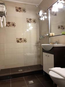a bathroom with a sink and a shower and a toilet at Vila Natalia in Vama Veche +21 photos
