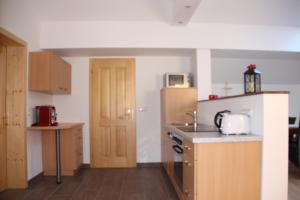 kuchnia ze zlewem i blatem w obiekcie Ferienwohnung Grimmingblick w mieście Bad Mitterndorf +10 zdjęć