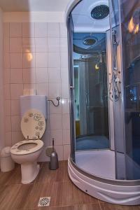 ein Bad mit einem WC und einer Dusche in der Unterkunft Emona Apartments in Ljubljana