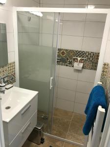 a bathroom with a shower and a sink at Port saint Louis du Rhône magnifique vue sur mer in Saint-Louis-du-Rhône