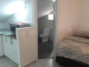 Studio avraham في كرمئيل: حمام صغير مع سرير ومرحاض