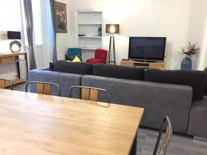 a living room with a couch and a tv at Port de Nice in Nice