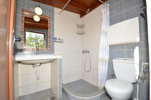 a bathroom with a toilet and a sink and a shower at Elios Villa Chalkidiki in Skala Fourkas +35 photos