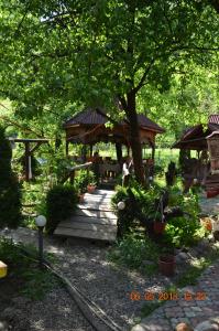 a garden with a gazebo and a tree at Casa Maria in Vişeu de Sus