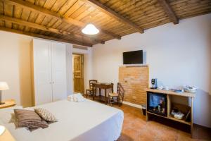 1 dormitorio con cama, TV y chimenea en La Fornasetta, en Milán