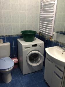 ヘルソンにあるKvartira, smart domik posutochnoのバスルーム(洗濯機、緑のボウル付)