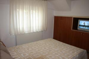 - une petite chambre avec un lit et une télévision dans l'établissement Studio, à Selínia