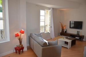 a living room with a couch and a tv at face au Palais des Papes in Avignon