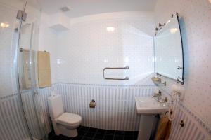 a bathroom with a toilet and a sink and a shower at Vecgulbenes muiža in Gulbene