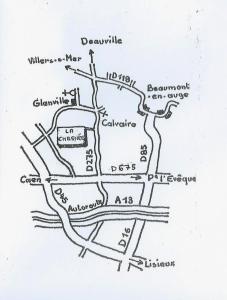 un croquis d'une carte de la ville de delphi dans l'établissement Gites de la Chesnée, à Glanville