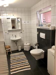 ein Bad mit einem WC und einem Waschbecken in der Unterkunft Fehmarn Oase in Petersdorf auf Fehmarn