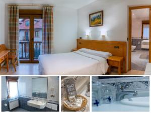 セルセディリャにあるHostal La Mayaのベッドとバスルーム付きのホテルルームです。