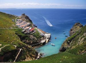 an aerial view of a beach with boats in the water at Rimavier Residence in Peniche