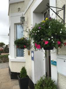a building with flower baskets on the side of it at Beechwood House in St Ives