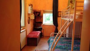 a bedroom with a bunk bed and a ladder to a bunk bed at Casale delle ginestre. in Castel Madama