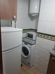 una pequeña cocina con lavadora y lavadora en TRIANA PUREZA 1, en Sevilla