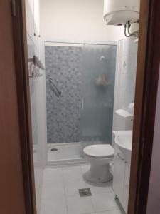 a bathroom with a shower and a toilet and a sink at Apartment Nada in Opatija