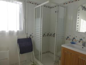 a bathroom with a shower and a sink at lambezen, vue mer in Camaret-sur-Mer