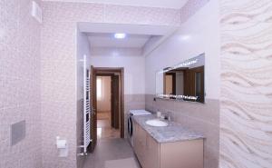 a bathroom with a sink and a mirror at Isaran 3P Apartment Brașov in Braşov