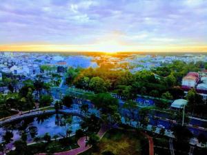 an aerial view of a city at sunset at Sao Kim in Cà Mau