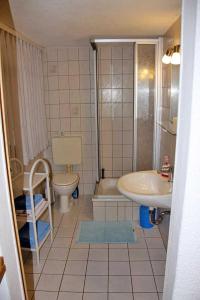 ベーレンシュタインにあるFerienhaus Baerenstein ERZ 1091のバスルーム(洗面台、トイレ、シャワー付)