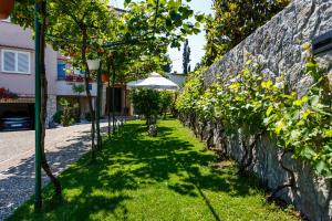 a row of trees next to a stone wall at Apartments Durda in Krk