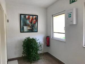 une chambre avec une photo de fleurs et une fenêtre dans l'établissement Apartments Zdravko, à Trogir