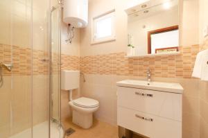 a bathroom with a toilet and a sink and a shower at Apartments Ranko in Zavalatica