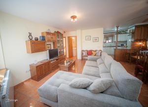 a living room with a couch and a tv at Casa Orduna Autural in Berdún