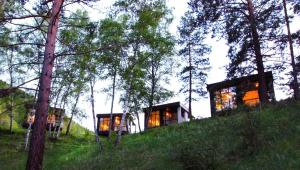 a couple of houses on a hill in the woods at Aytau Sporting-Hotel in Chemal