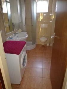 a bathroom with a sink and a washing machine at Apartment Eden in Crikvenica