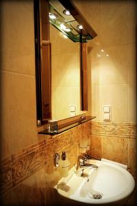 Hotel Zaodrze في أوبولي: حمام مع حوض ومرآة