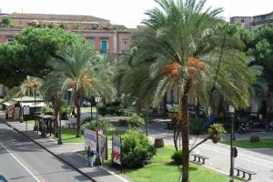 a view of a street with palm trees in a city at Antiche Volte in Catania