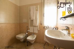 La salle de bains est pourvue d'un lavabo et de toilettes. dans l'établissement B&b Il grappolo Foresteria Lombarda, à Sirmione