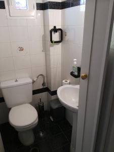 a small bathroom with a toilet and a sink at Assos Villa in Káto Ássos +19 photos